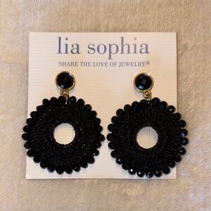 Gold and Black Beaded Round Earrings